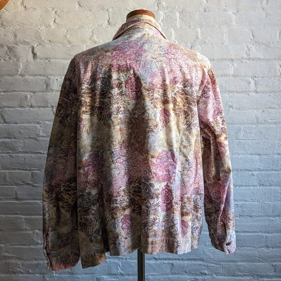 Vintage Corduroy Jacket Spring Floral Coat Paisley Lightweight Shacket 90s Large - Picture 3 of 8